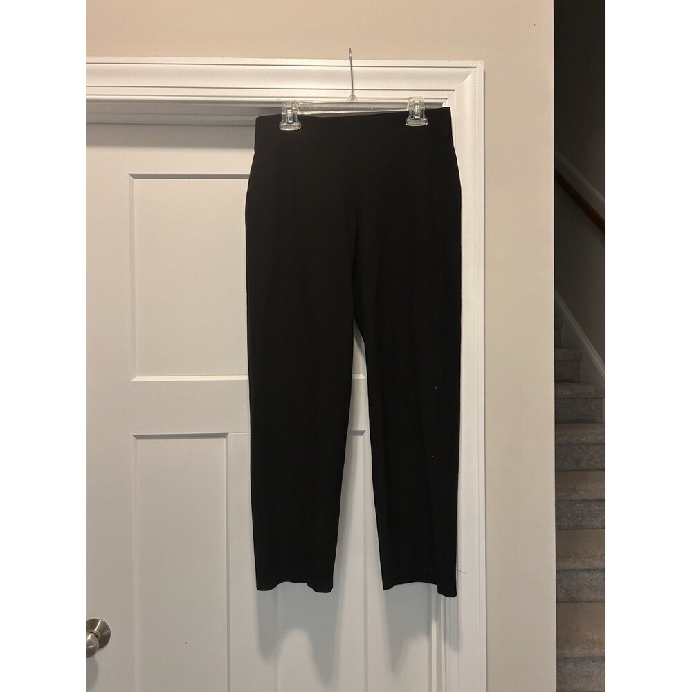Eileen Fisher Pants Women Medium Pull On Straight Leg Woven Cotton Blend Black